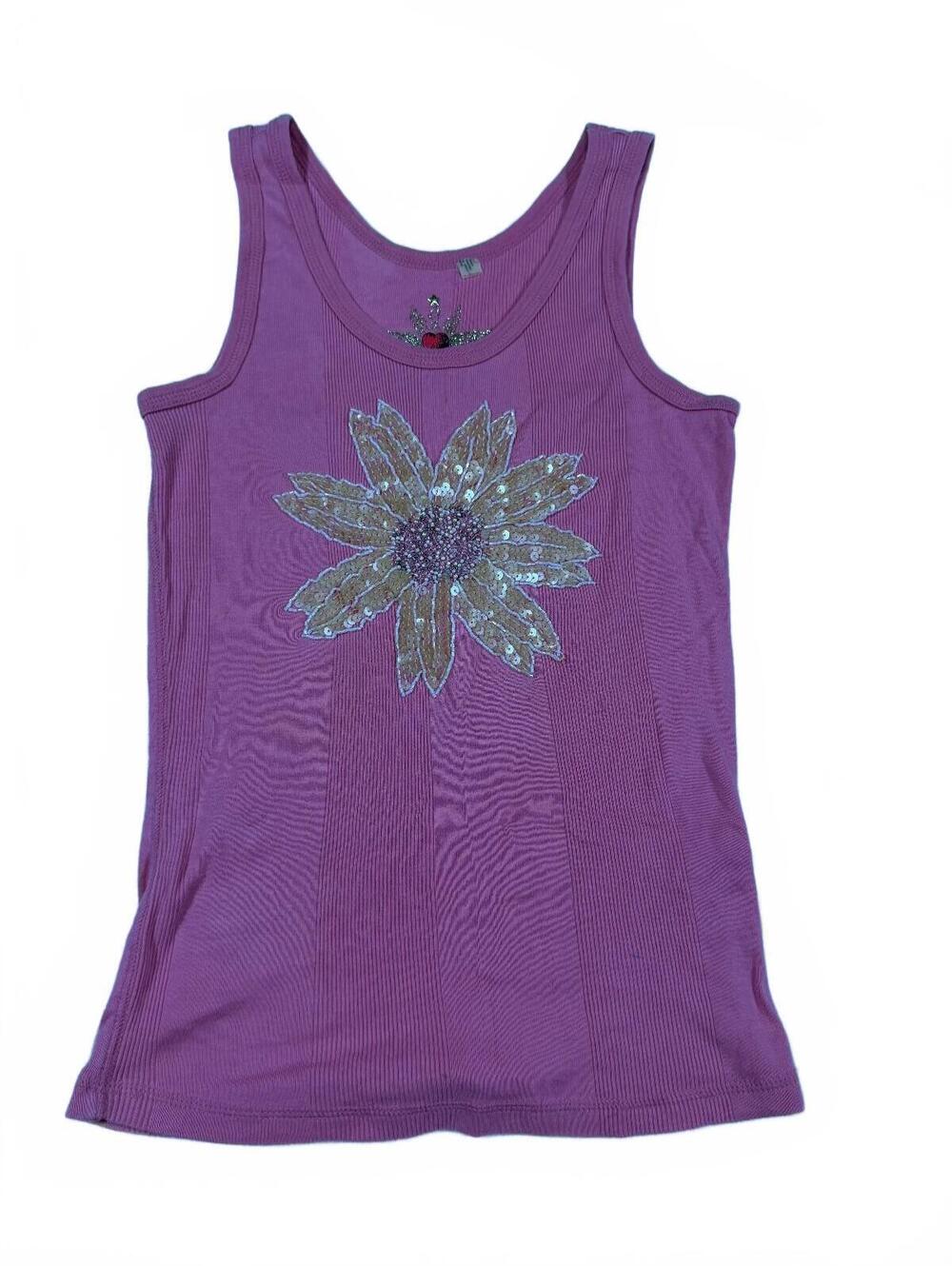 Twisted Heart America Everlasting Y2K Sequined Flower Pink Tank Top Size S